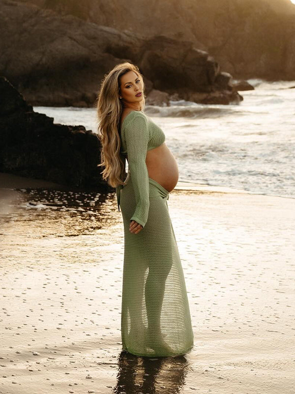 Momsmood 2-in-1 Cut Out Side Slit Fashion Vacation Cover Up Beach Photoshoot Maternity Maxi Dress