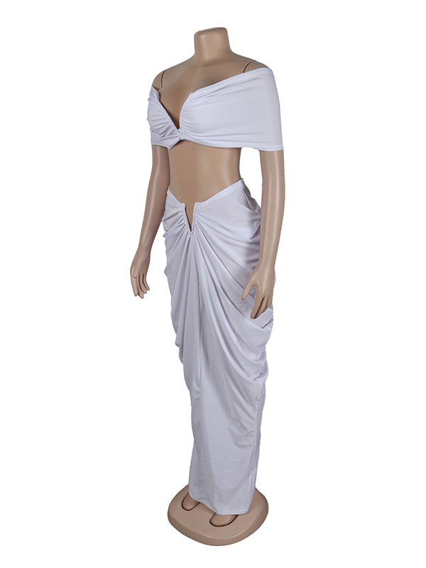 Momsmood White 2-in-1 Off Shoulder Ruched V-neck Bodycon Photoshoot Babyshower Maternity Maxi Dress