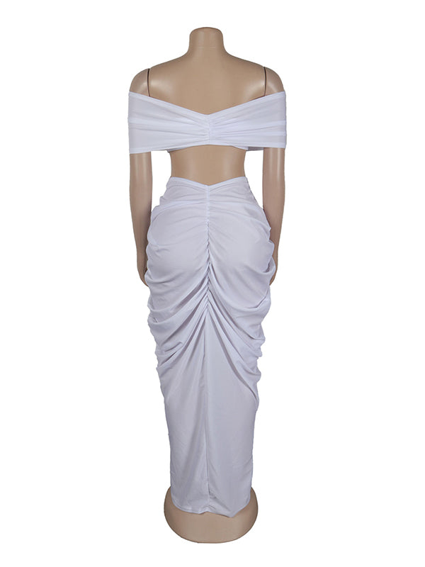 Momsmood White 2-in-1 Off Shoulder Ruched V-neck Bodycon Photoshoot Babyshower Maternity Maxi Dress