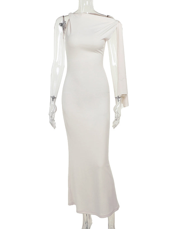 Momsmood Strap Ties One Shoulder Mermaid Bodycon Elegant Photoshoot Baby Shower Maternity Maxi Dress