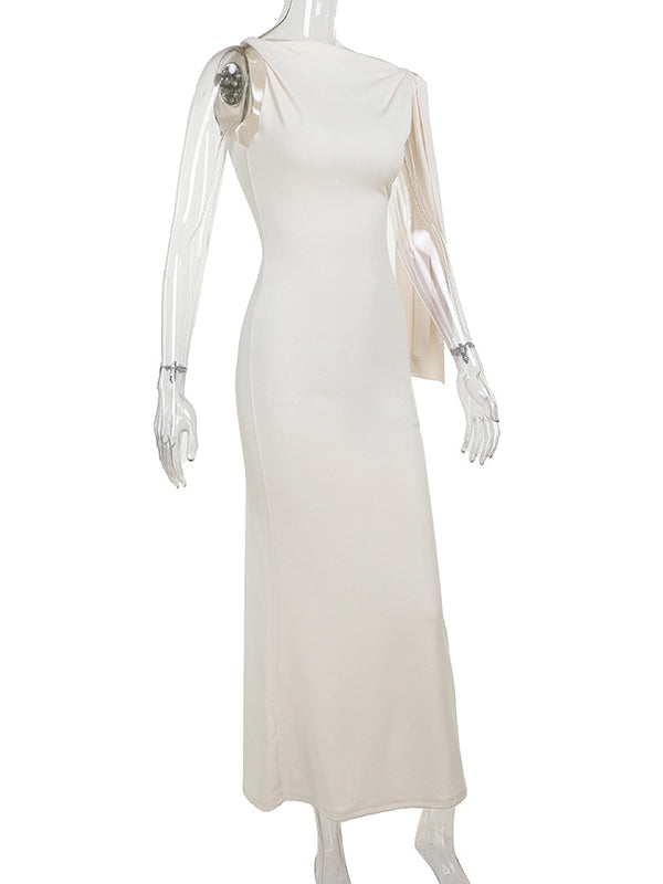Momsmood Strap Ties One Shoulder Mermaid Bodycon Elegant Photoshoot Baby Shower Maternity Maxi Dress