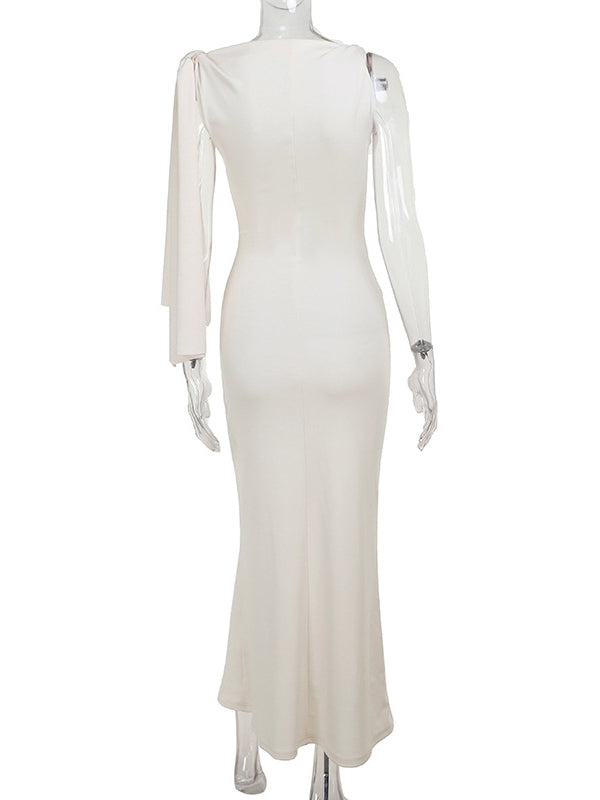 Momsmood Strap Ties One Shoulder Mermaid Bodycon Elegant Photoshoot Baby Shower Maternity Maxi Dress