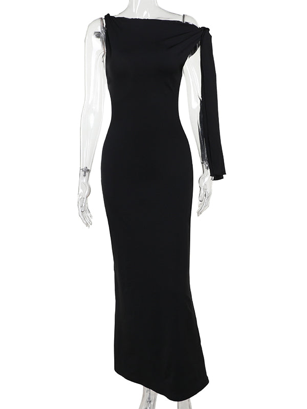 Momsmood Strap Ties One Shoulder Mermaid Bodycon Elegant Photoshoot Baby Shower Maternity Maxi Dress