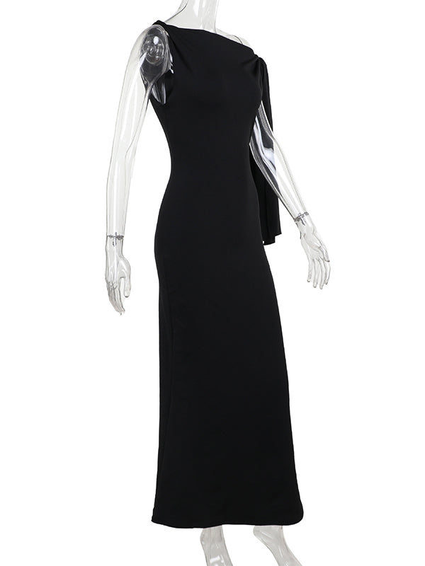 Momsmood Strap Ties One Shoulder Mermaid Bodycon Elegant Photoshoot Baby Shower Maternity Maxi Dress