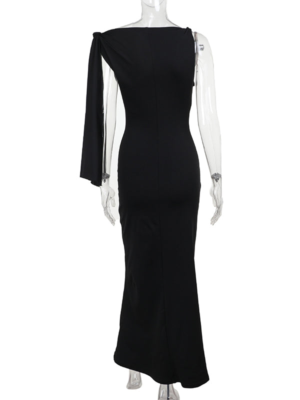 Momsmood Strap Ties One Shoulder Mermaid Bodycon Elegant Photoshoot Baby Shower Maternity Maxi Dress