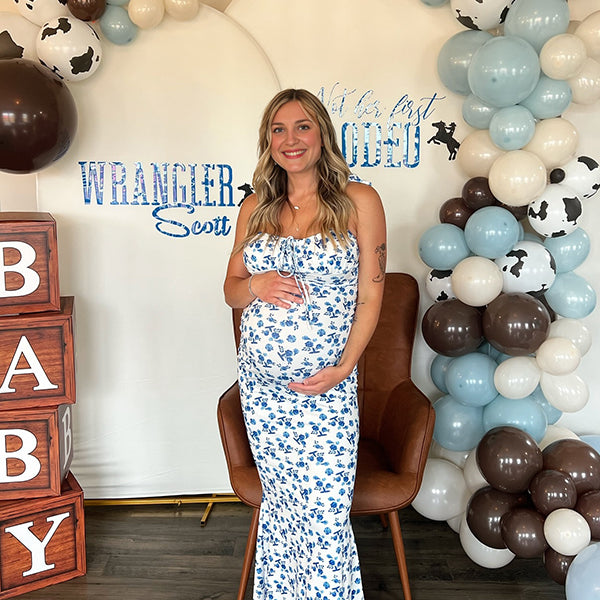 Momsmood Floral Multi Way Lace-up Ruched Sling Bodycon Cami Chic Going Out Party Boho Maternity Photoshoot Baby Shower Maxi Dress