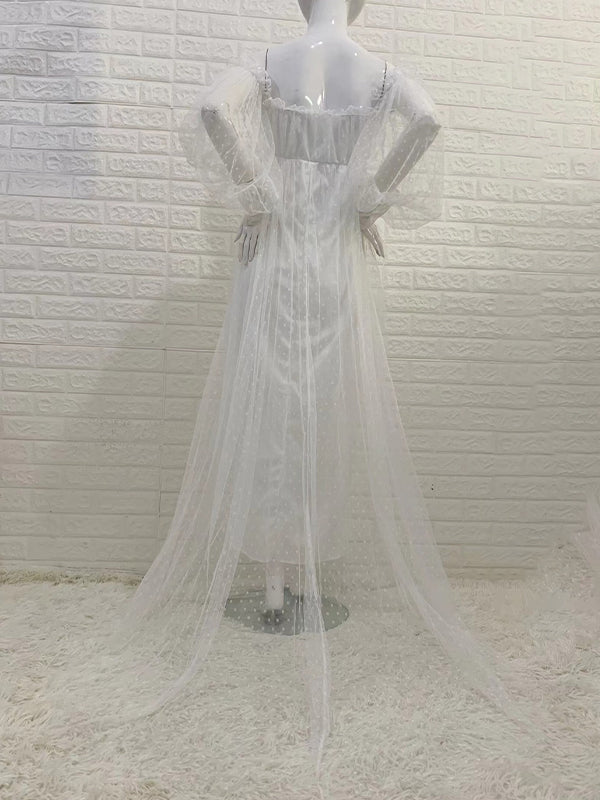 Momsmood Off Shoulder Tulle Polka Dot Elegant Photoshoot Maternity Maxi Dress