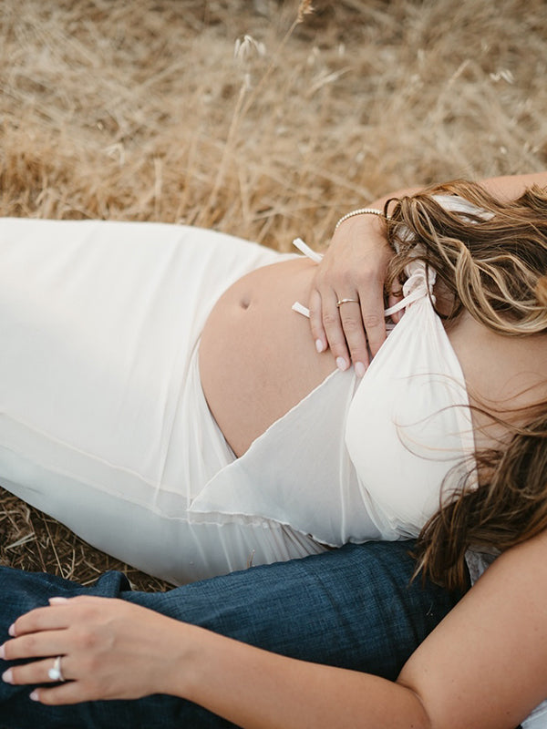 Momsmood Apricot Crop Bandeau Chest Lace-up 2-in-1 Bodycon Mermaid Elegant Photoshoot Maternity Maxi Dress
