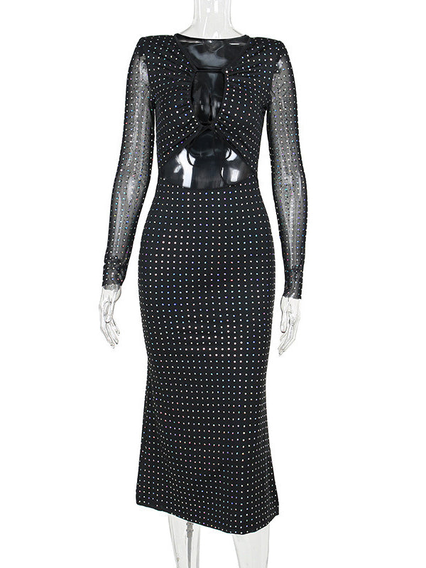 Momsmood Black Sparkly Cut Out Tie Sheer Bodycon Elegant Photoshoot Baby Shower Maternity Maxi Dress