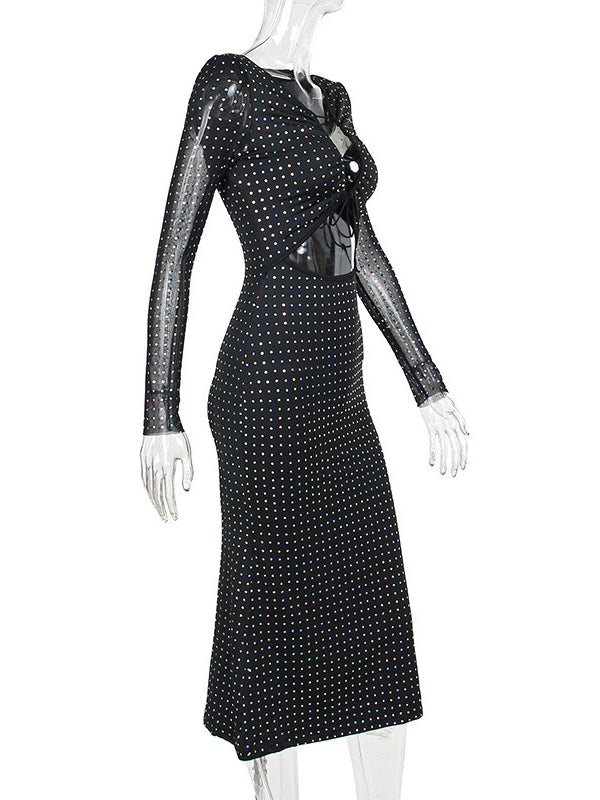 Momsmood Black Sparkly Cut Out Tie Sheer Bodycon Elegant Photoshoot Baby Shower Maternity Maxi Dress