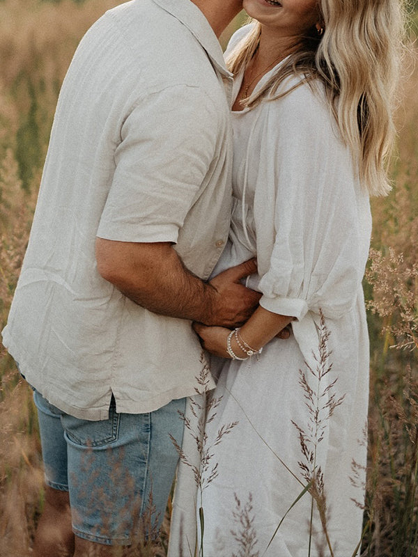 Momsmood White Front Tie Up Deep V-neck Lantern Sleeve Loose Sundress Elegant Vacation Baby Moon Flowy Boho Maternity Photoshoot Baby Shower Maxi Dress