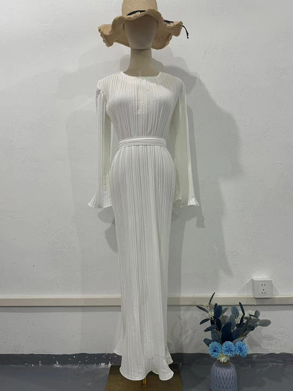 Momsmood White Pleated Sashes Flare Sleeve Bodycon Mermaid Going Out Cocktail Party Bandage Gowns Baby Shower Maternity Maxi Dress