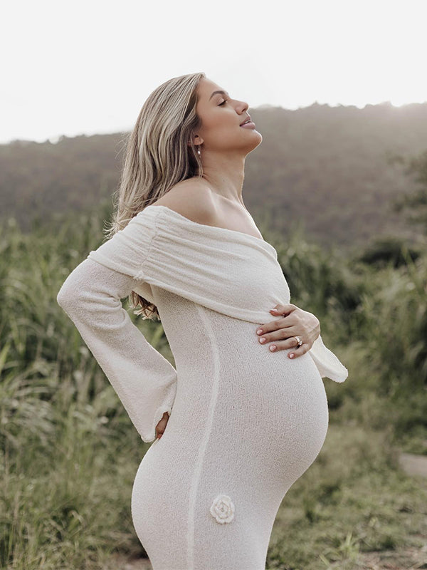 off shoulder white maternity dress Gorgeous Off-the-shoulder A-line Maternity Photoshoot Dress, White / XL