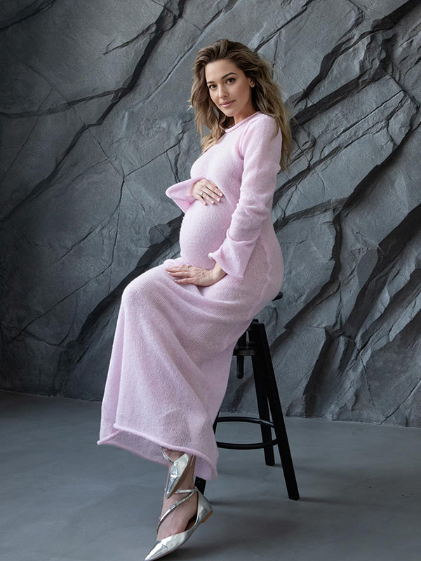 Momsmood Two Piece Light Knit Tissue Bodycon Elegant Baby Moon Cover Up Maternity Photoshoot Maxi Dress