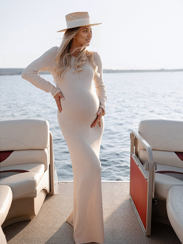 Momsmood Two Piece Light Knit Tissue Bodycon Elegant Baby Moon Cover Up Maternity Photoshoot Maxi Dress