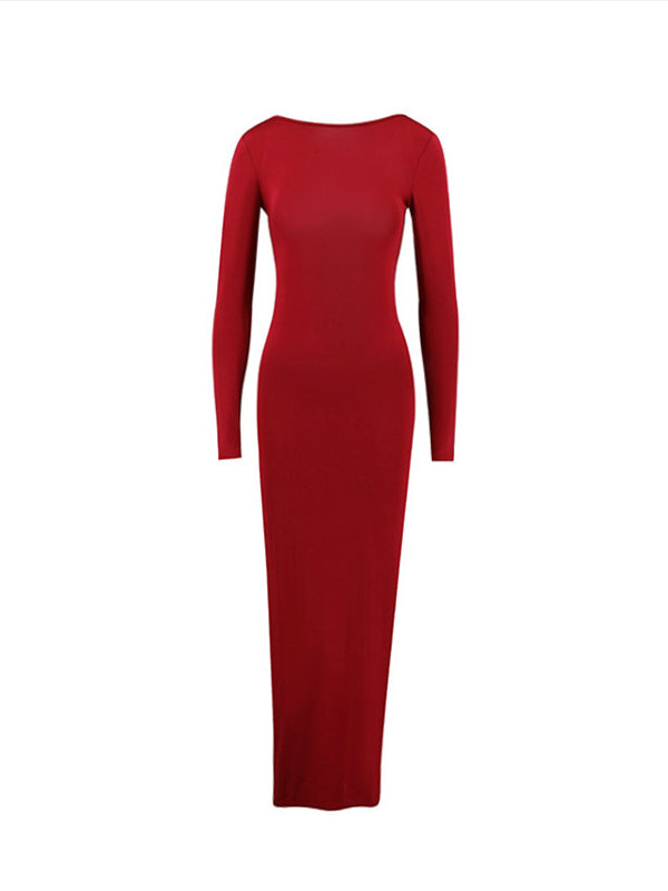 Momsmood Red Reversible Ruched Deep V-neck Backless Bodycon Elegant Evening Gown Maternity Photoshoot Maxi Dress