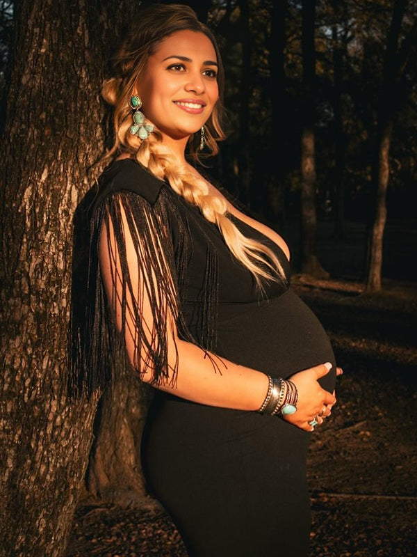 Momsmood Black Tassel Fringe Cross Chest Mermaid Plus Size Elegant Cocktail Maternity Photoshoot Maxi Dress