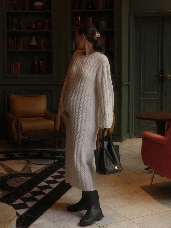 Momsmood Apricot Knit Ribbed Elegant Going Out Cozy Casual Maternity Sweater Maxi Dress