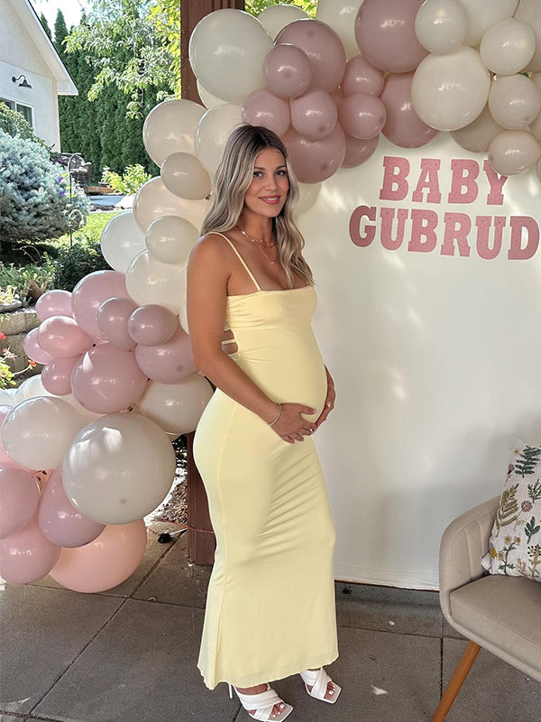 Momsmood Yellow Cut Out Cami Backless Bodycon Elegant Cocktail Party Maternity Baby Shower Maxi Dress