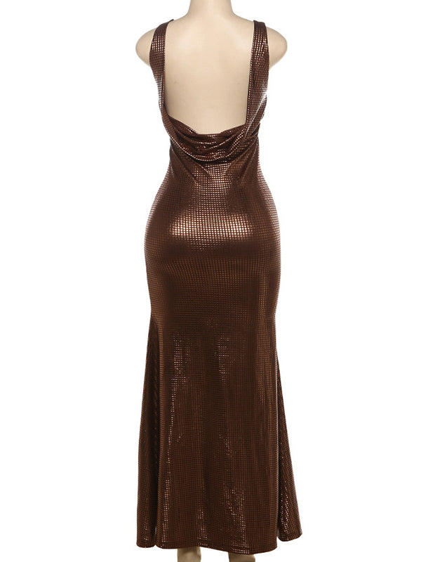 Momsmood Brown Sparkly Sequin Bodycon Evening Party Cocktail Photoshoot Baby Shower Maternity Maxi Dress
