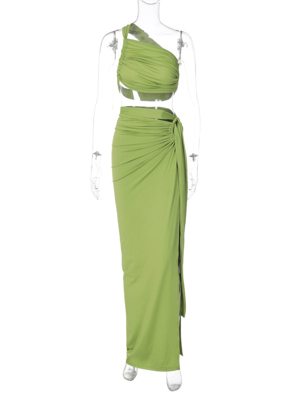 Momsmood One Shoulder Cut Out Side Slit Draped Ruched Bodycon Fashion Vacation Photoshoot Maternity Maxi Dress