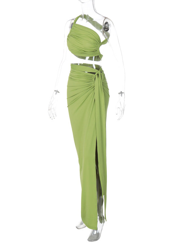 Momsmood One Shoulder Cut Out Side Slit Draped Ruched Bodycon Fashion Vacation Photoshoot Maternity Maxi Dress