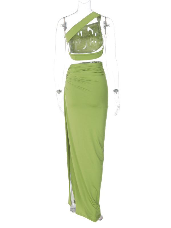 Momsmood One Shoulder Cut Out Side Slit Draped Ruched Bodycon Fashion Vacation Photoshoot Maternity Maxi Dress