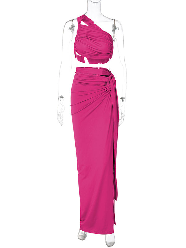 Momsmood One Shoulder Cut Out Side Slit Draped Ruched Bodycon Fashion Vacation Photoshoot Maternity Maxi Dress