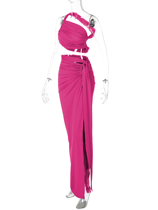 Momsmood One Shoulder Cut Out Side Slit Draped Ruched Bodycon Fashion Vacation Photoshoot Maternity Maxi Dress