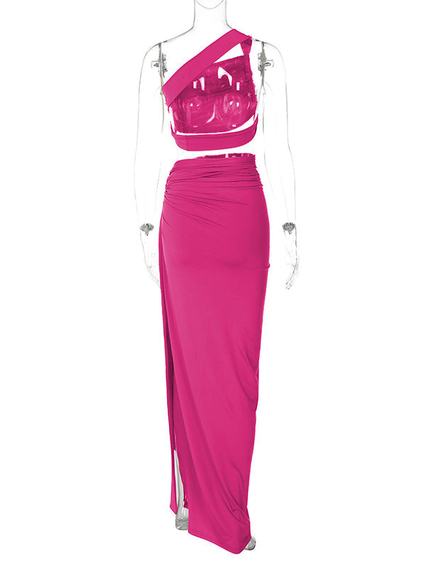 Momsmood One Shoulder Cut Out Side Slit Draped Ruched Bodycon Fashion Vacation Photoshoot Maternity Maxi Dress