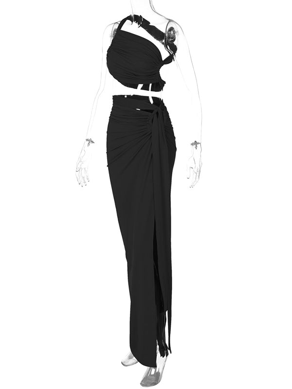 Momsmood One Shoulder Cut Out Side Slit Draped Ruched Bodycon Fashion Vacation Photoshoot Maternity Maxi Dress