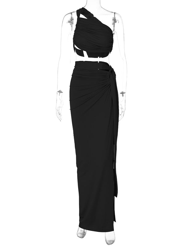 Momsmood One Shoulder Cut Out Side Slit Draped Ruched Bodycon Fashion Vacation Photoshoot Maternity Maxi Dress