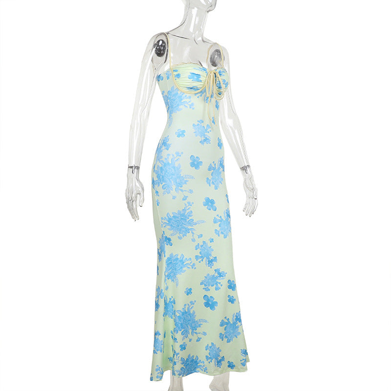 Momsmood Light Yellow Mermaid Cami Flowers Lace Tie Sweetheart Neckline Bodycon Cute Baby Shower Maternity Maxi Dress