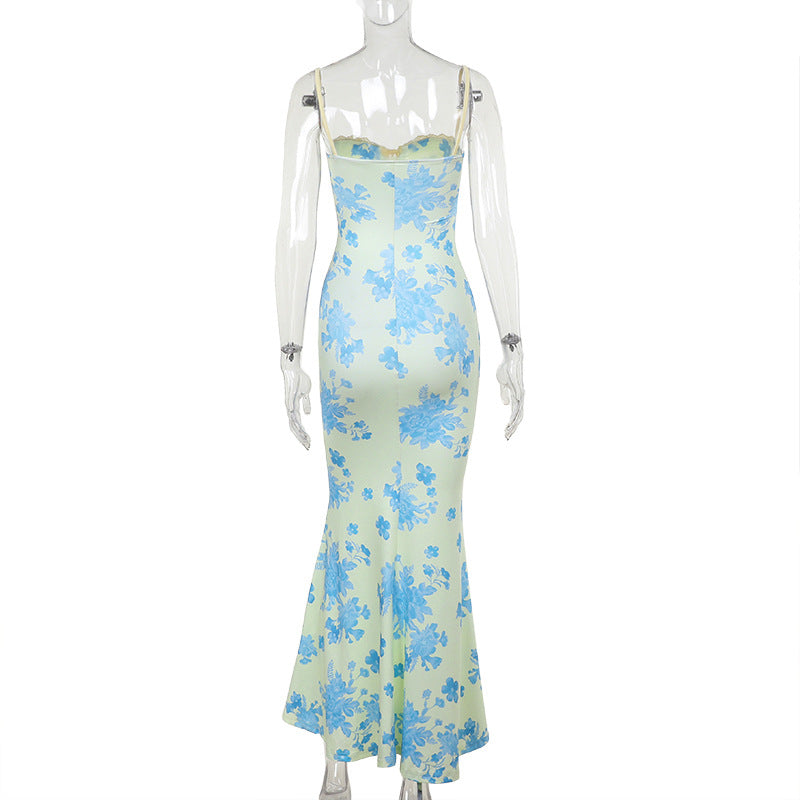 Momsmood Light Yellow Mermaid Cami Flowers Lace Tie Sweetheart Neckline Bodycon Cute Baby Shower Maternity Maxi Dress