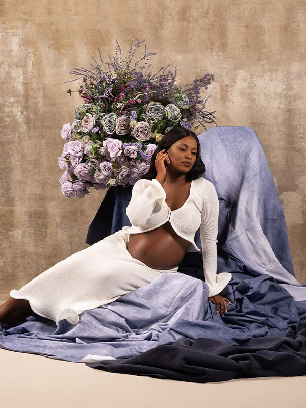 Momsmood White 2-in-1 Ruffle Cut Out Mermaid Bodycon Elegant Photoshoot Maternity Maxi Dress