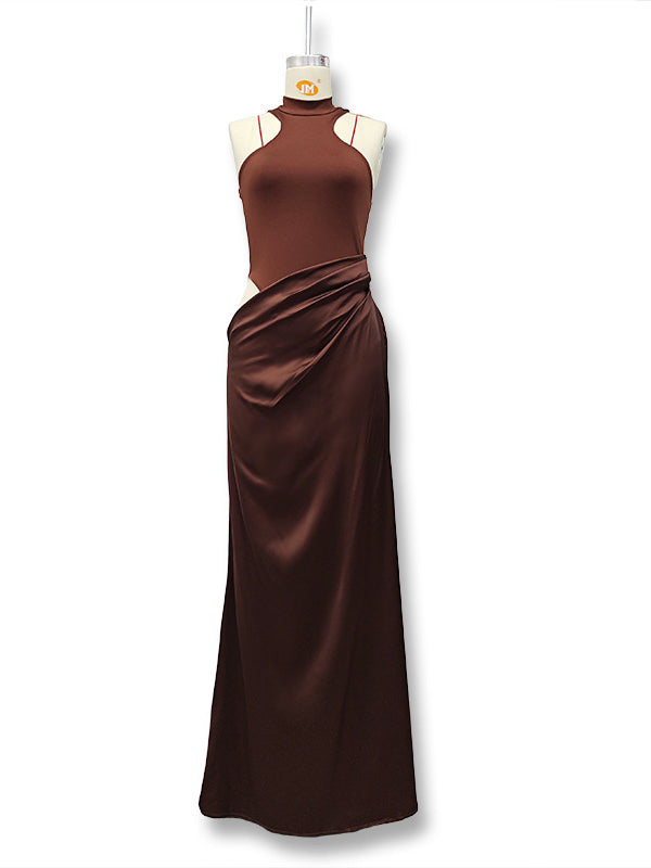 Momsmood Color Splicing Cut Out Band Neck Bodycon Elegant Party Photoshoot Baby Shower Maternity Maxi Dress