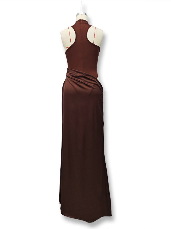 Momsmood Color Splicing Cut Out Band Neck Bodycon Elegant Party Photoshoot Baby Shower Maternity Maxi Dress