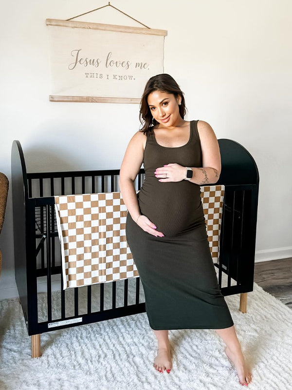 Momsmood Black U-neck Solid Sleeveless Acrylic Bodycon Daily Basic Going Out Maternity Midi Dress