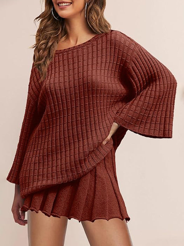 Momsmood Oversized Flare Sleeve Sweater And Pleated Mini Skirt Knit Two Piece Set Elegant Daily Going Out Maternity Baby Shower Mini Dress