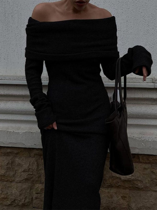 Momsmood Off Shoulder Solid Color Mermaid Bodycon Elegant Photoshoot Maternity Maxi Sweater Dress