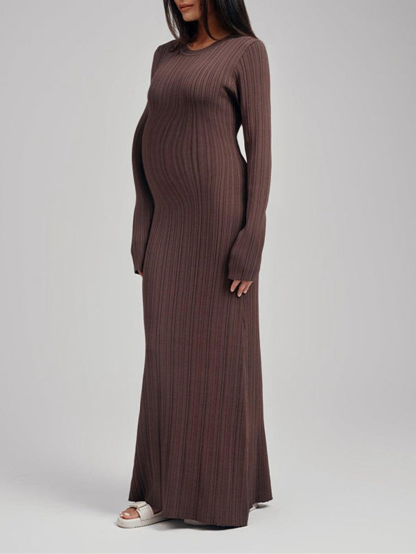 Momsmood Knit Solid Color Elegant Photoshoot Baby Shower Maternity Maxi Sweater Dress