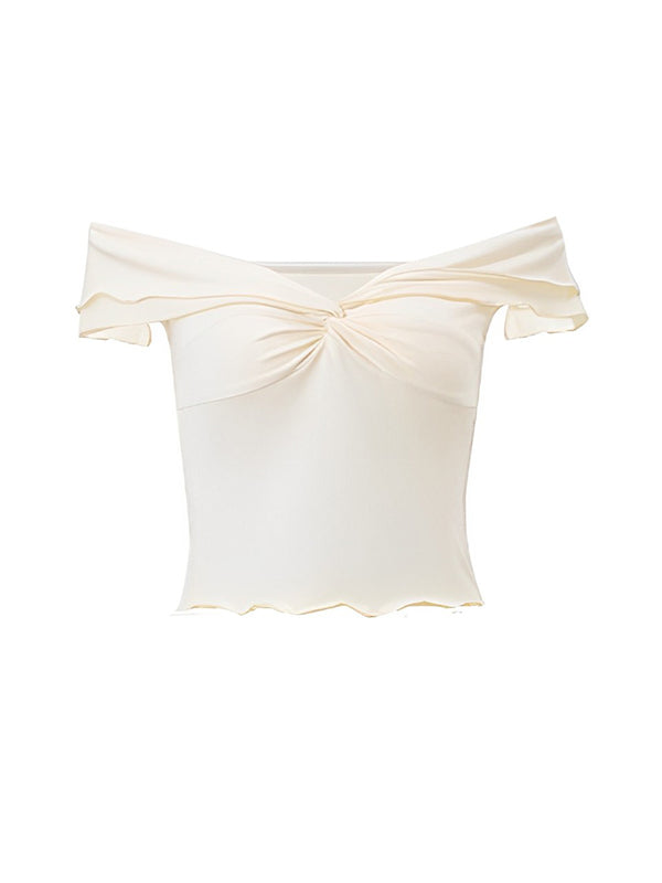 Momsmood Ivory White Two Piece Set Off Shoulder Ruffle Falbala Bodycon Elegant Maternity Boho Photoshoot Baby Shower Maxi Dress