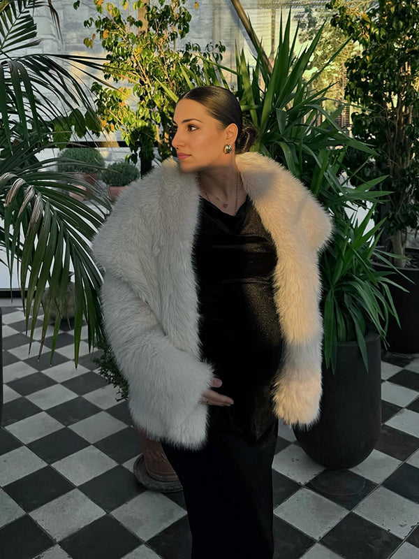 Momsmood Fluffy Large Lapel Oversized Faux Fur Coat Elegant Winter Going Out Maternity Outerwear