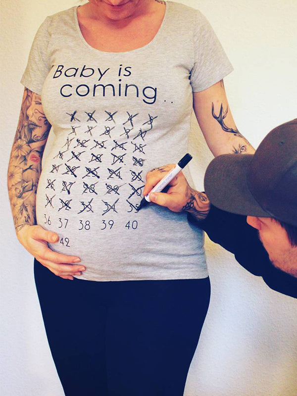 Momsmood Countdown Baby Is Coming Letter Printed Round Neck Short Sleeve Plus Size Casual T-shirt Creative Maternity Top