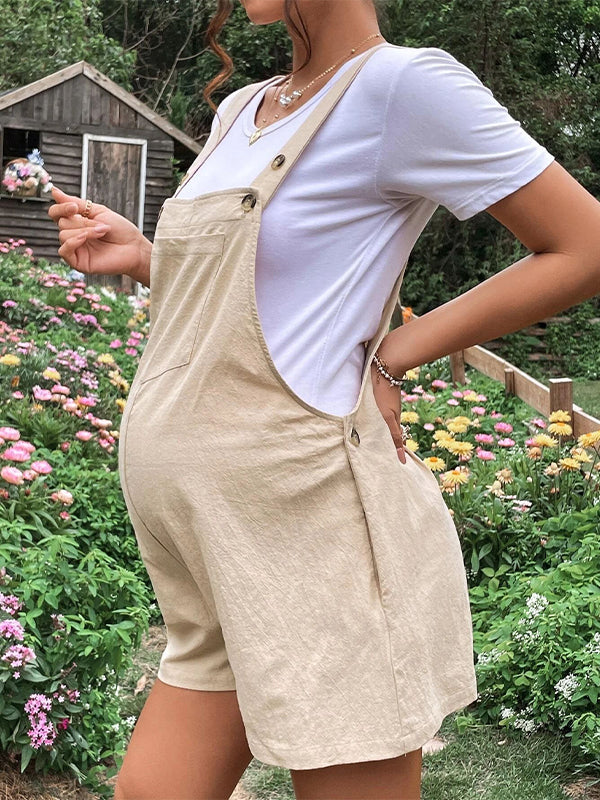 Momsmood Pockets Buttons Adjusted Daily Casual Fashion Waist Overall Pants Maternity Jumpsuit