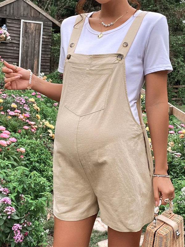 Momsmood Pockets Buttons Adjusted Daily Casual Fashion Waist Overall Pants Maternity Jumpsuit