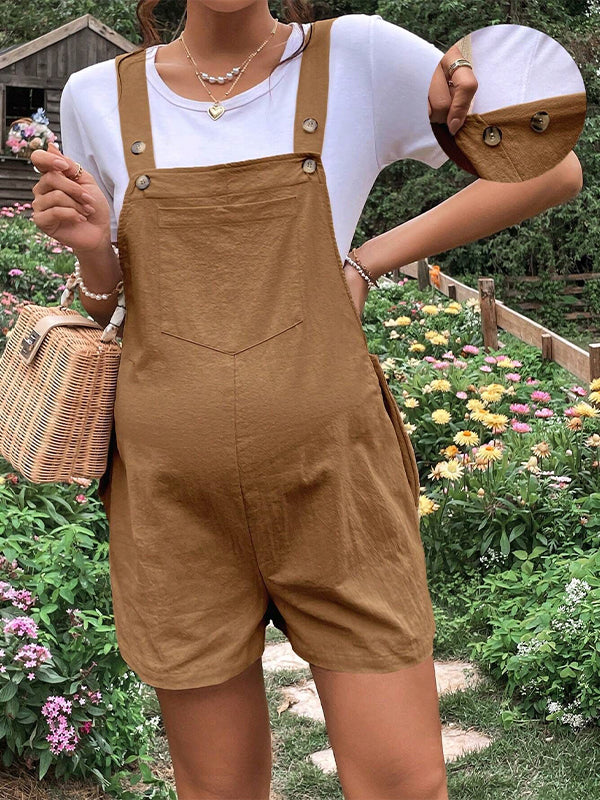 Momsmood Pockets Buttons Adjusted Daily Casual Fashion Waist Overall Pants Maternity Jumpsuit