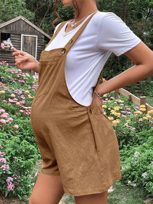 Momsmood Pockets Buttons Adjusted Daily Casual Fashion Waist Overall Pants Maternity Jumpsuit