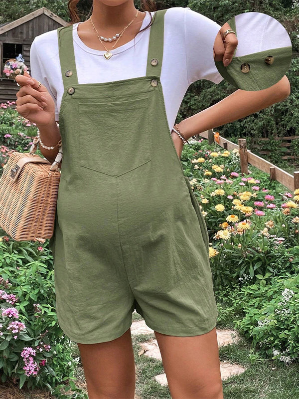 Momsmood Pockets Buttons Adjusted Daily Casual Fashion Waist Overall Pants Maternity Jumpsuit