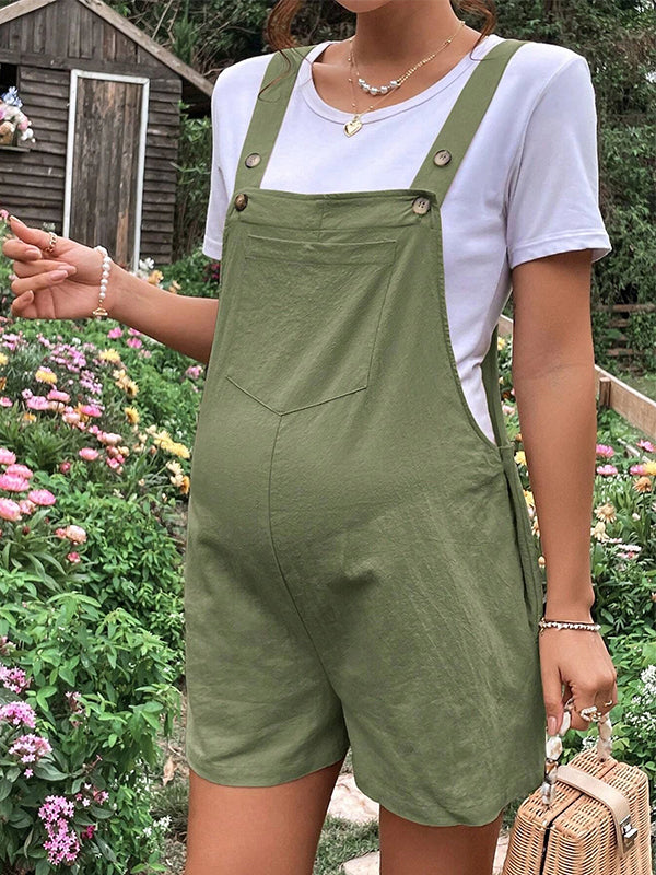 Momsmood Pockets Buttons Adjusted Daily Casual Fashion Waist Overall Pants Maternity Jumpsuit